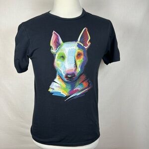 Bull Terrier T-shirt Men's Small Colorful Graphic Watercolor Painted Dog Black